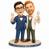 Wedding Gifts for Gay Men – Custom Gay Couple Bobbleheads with Champagne | Customize Any Outfit & Pos