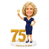 Cheers to 75 –- Custom 75th Birthday Bobblehead for Her –- Customizable Any Outfit & Pose