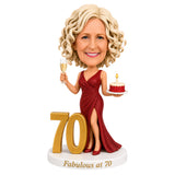 Cheers to 70 –- Custom 70th Birthday Bobblehead for Her – Customizable Any Outfit & Pose