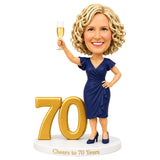 Cheers to 70 – Custom 70th Birthday Bobblehead for Her – Customizable Any Outfit & Pose