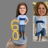 Gifts for 60th Birthday Woman - Custom Bobbleheads - The Lady in the Red Coat