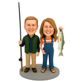 Custom Fishing Couple Bobblehead – Outfit Customization Available