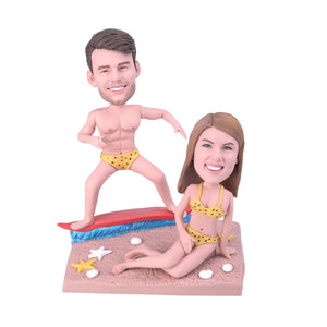 Personalized Beach Couple Bobbleheads In Bikini
