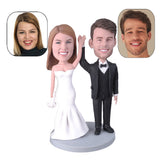Customized Bobblehead Wedding Couple Hands Up Waving