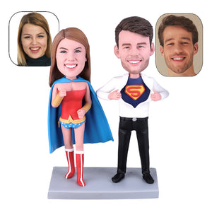 Personalized Couple Bobblehead Doll Costume Super male  And Wonder