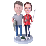 Fishman Couple With Fish At Hand And On the Base Bobbleheads