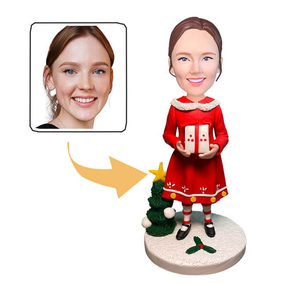Christmas Gift Lady with Gifts Custom Bobblehead