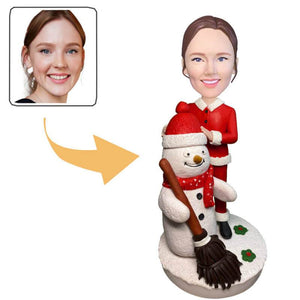 Christmas Gift Lady with Snowman Custom Bobblehead