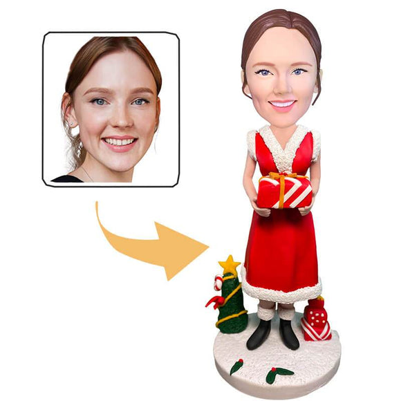 Christmas Gift Lady with Gifts Custom Bobblehead