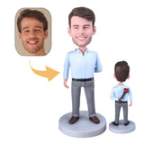 A Man Holds a Bouquet Of Roses Behind His Back Custom Bobblehead